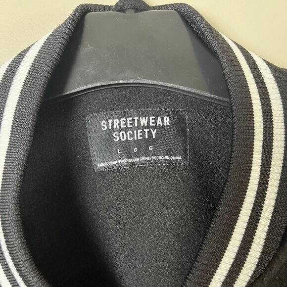 Streetwear Society Varsity Bomber Jacket – Black, Embroidered LA / M, Size L - Picture 3 of 5
